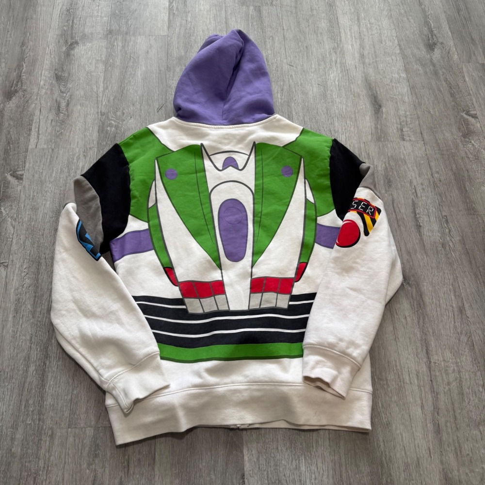 Disney Parks Buzz Lightyear Toy Story Zip Up Hoodie Adult Small White Green - Picture 3 of 5